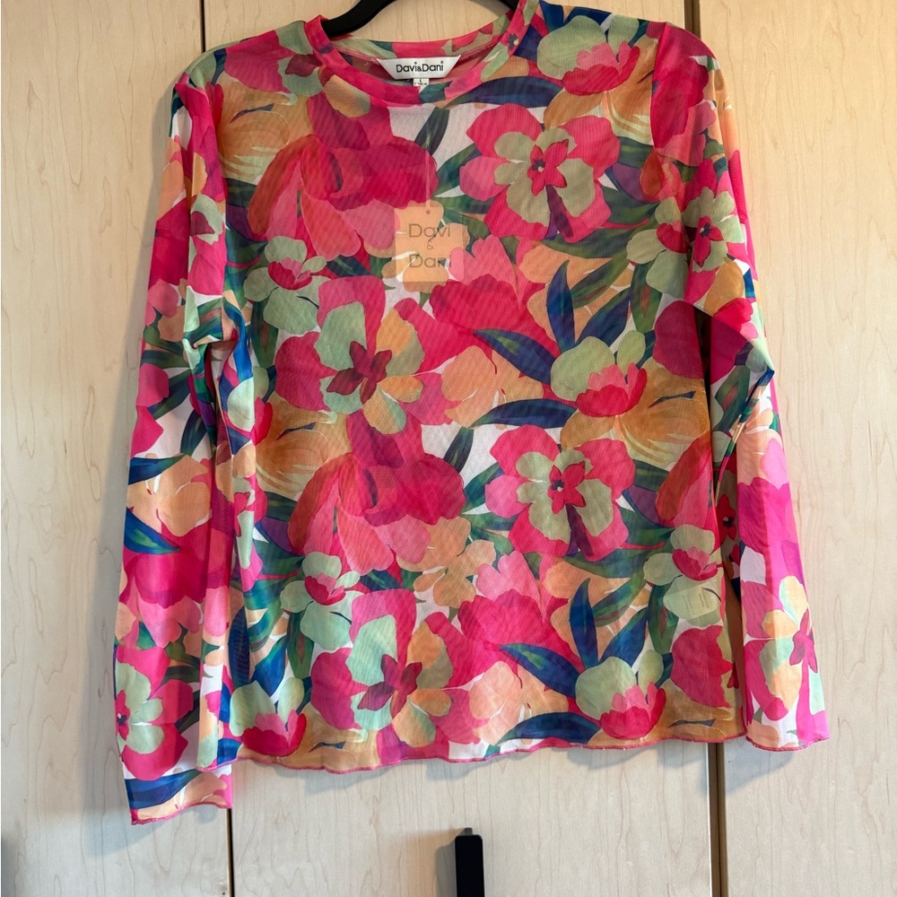 Davi and Dani Floral Sheer Blouse